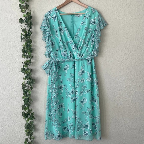 Sandra Darren Aqua Floral Midi Dress - Picture 1 of 5